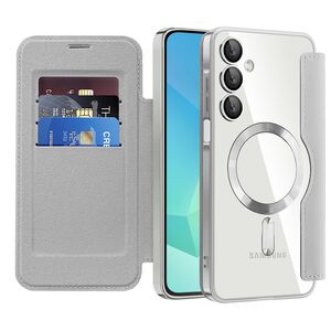 Husa pentru  Samsung Galaxy A16 EliteBook Executive Tip Carte cu Protectie RFID, Compatibilitate MagSafe si protectie lentile Transparent - Argintiu
