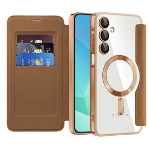 Husa pentru  Samsung Galaxy A16 EliteBook Executive Tip Carte cu Protectie RFID, Compatibilitate MagSafe si protectie lentile Transparent - Maro