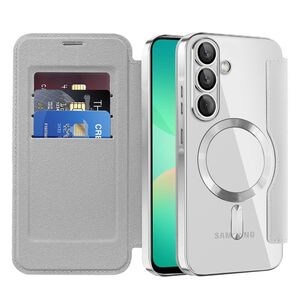 Husa pentru  Samsung Galaxy A26 EliteBook Executive Tip Carte cu Protectie RFID, Compatibilitate MagSafe si protectie lentile Transparent - Argintiu