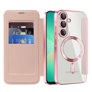 Husa pentru  Samsung Galaxy A26 EliteBook Executive Tip Carte cu Protectie RFID, Compatibilitate MagSafe si protectie lentile Transparent - Roz