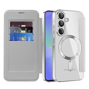 Husa pentru  Samsung Galaxy A36 EliteBook Executive Tip Carte cu Protectie RFID, Compatibilitate MagSafe si protectie lentile Transparent - Argintiu