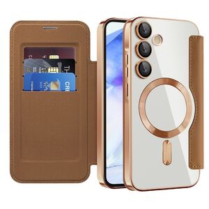 Husa pentru  Samsung Galaxy A55 EliteBook Executive Tip Carte cu Protectie RFID, Compatibilitate MagSafe si protectie lentile Transparent - Maro