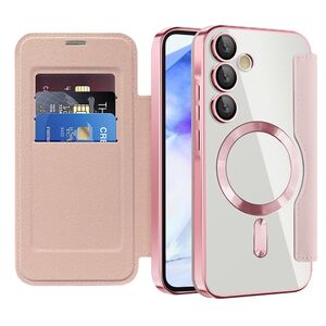 Husa pentru  Samsung Galaxy A55 EliteBook Executive Tip Carte cu Protectie RFID, Compatibilitate MagSafe si protectie lentile Transparent - Roz