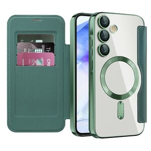 Husa pentru  Samsung Galaxy A55 EliteBook Executive Tip Carte cu Protectie RFID, Compatibilitate MagSafe si protectie lentile Transparent - Verde