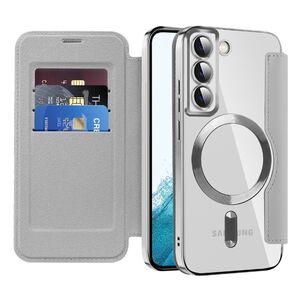 Husa pentru  Samsung Galaxy S22 5G EliteBook Executive Tip Carte cu Protectie RFID, Compatibilitate MagSafe si protectie lentile Transparent - Argintiu