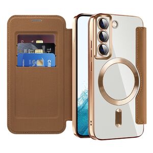 Husa pentru  Samsung Galaxy S22 5G EliteBook Executive Tip Carte cu Protectie RFID, Compatibilitate MagSafe si protectie lentile Transparent - Maro