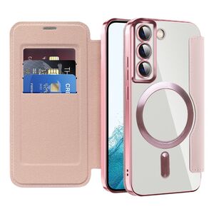 Husa pentru  Samsung Galaxy S22 5G EliteBook Executive Tip Carte cu Protectie RFID, Compatibilitate MagSafe si protectie lentile Transparent - Roz