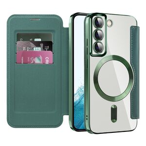 Husa pentru  Samsung Galaxy S22 5G EliteBook Executive Tip Carte cu Protectie RFID, Compatibilitate MagSafe si protectie lentile Transparent - Verde