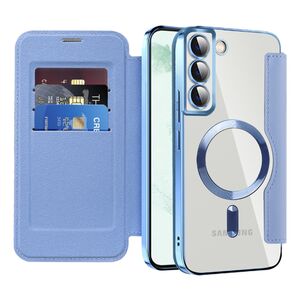 Husa pentru  Samsung Galaxy S22 Plus 5G EliteBook Executive Tip Carte cu Protectie RFID, Compatibilitate MagSafe si protectie lentile Transparent - Albastru deschis