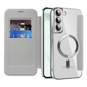 Husa pentru  Samsung Galaxy S22 Plus 5G EliteBook Executive Tip Carte cu Protectie RFID, Compatibilitate MagSafe si protectie lentile Transparent - Argintiu