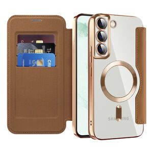 Husa pentru  Samsung Galaxy S22 Plus 5G EliteBook Executive Tip Carte cu Protectie RFID, Compatibilitate MagSafe si protectie lentile Transparent - Maro