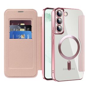 Husa pentru  Samsung Galaxy S22 Plus 5G EliteBook Executive Tip Carte cu Protectie RFID, Compatibilitate MagSafe si protectie lentile Transparent - Roz