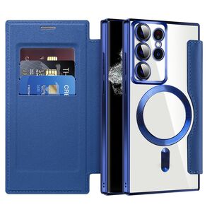 Husa pentru  Samsung Galaxy S22 Ultra 5G EliteBook Executive Tip Carte cu Protectie RFID, Compatibilitate MagSafe si protectie lentile Transparent - Albastru