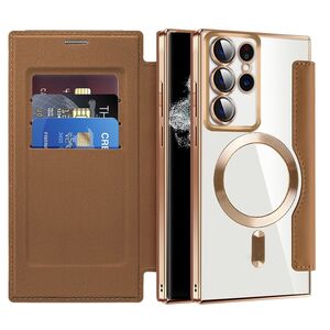 Husa pentru  Samsung Galaxy S22 Ultra 5G EliteBook Executive Tip Carte cu Protectie RFID, Compatibilitate MagSafe si protectie lentile Transparent - Maro