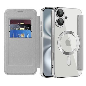 Husa pentru  iPhone 16 EliteBook Executive Tip Carte cu Protectie RFID, Compatibilitate MagSafe si protectie lentile Transparent - Argintiu