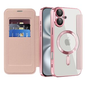Husa pentru  iPhone 16 EliteBook Executive Tip Carte cu Protectie RFID, Compatibilitate MagSafe si protectie lentile Transparent - Roz