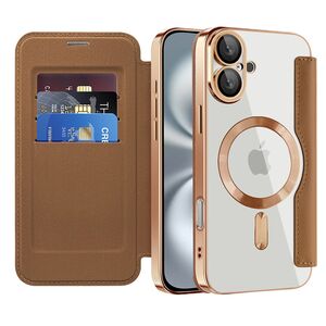 Husa pentru  iPhone 16 Plus EliteBook Executive Tip Carte cu Protectie RFID, Compatibilitate MagSafe si protectie lentile Transparent - Maro