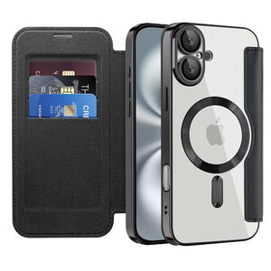 Husa pentru  iPhone 16 Plus EliteBook Executive Tip Carte cu Protectie RFID, Compatibilitate MagSafe si protectie lentile Transparent - Negru