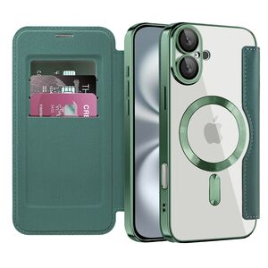 Husa pentru  iPhone 16 Plus EliteBook Executive Tip Carte cu Protectie RFID, Compatibilitate MagSafe si protectie lentile Transparent - Verde