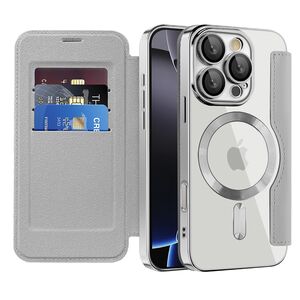 Husa pentru  iPhone 16 Pro EliteBook Executive Tip Carte cu Protectie RFID, Compatibilitate MagSafe si protectie lentile Transparent - Argintiu