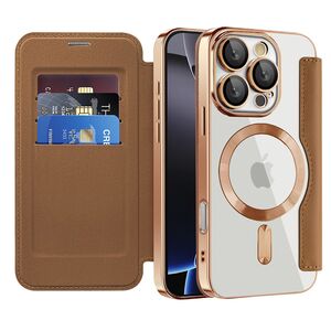 Husa pentru  iPhone 16 Pro EliteBook Executive Tip Carte cu Protectie RFID, Compatibilitate MagSafe si protectie lentile Transparent - Maro
