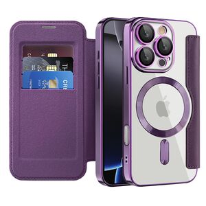 Husa pentru  iPhone 16 Pro Max EliteBook Executive Tip Carte cu Protectie RFID, Compatibilitate MagSafe si protectie lentile Transparent - Mov