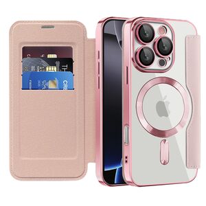 Husa pentru  iPhone 16 Pro Max EliteBook Executive Tip Carte cu Protectie RFID, Compatibilitate MagSafe si protectie lentile Transparent - Roz