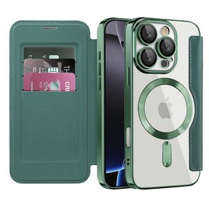 Husa pentru  iPhone 16 Pro Max EliteBook Executive Tip Carte cu Protectie RFID, Compatibilitate MagSafe si protectie lentile Transparent - Verde