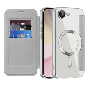 Husa pentru  iPhone 16e EliteBook Executive Tip Carte cu Protectie RFID, Compatibilitate MagSafe si protectie lentile Transparent - Argintiu