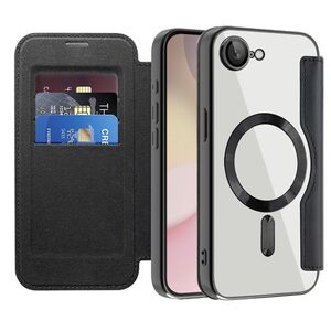 Husa pentru  iPhone 16e EliteBook Executive Tip Carte cu Protectie RFID, Compatibilitate MagSafe si protectie lentile Transparent - Negru