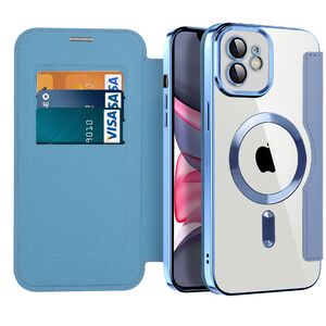 Husa pentru  iPhone 11 EliteBook Executive Tip Carte cu Protectie RFID, Compatibilitate MagSafe si protectie lentile Transparent - Albastru deschis