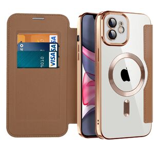 Husa pentru  iPhone 11 EliteBook Executive Tip Carte cu Protectie RFID, Compatibilitate MagSafe si protectie lentile Transparent - Maro