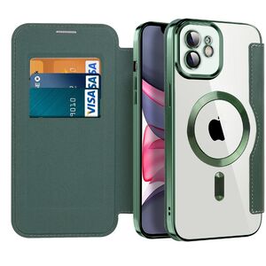 Husa pentru  iPhone 11 EliteBook Executive Tip Carte cu Protectie RFID, Compatibilitate MagSafe si protectie lentile Transparent - Verde