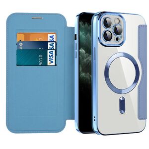 Husa pentru  iPhone 11 Pro Max EliteBook Executive Tip Carte cu Protectie RFID, Compatibilitate MagSafe si protectie lentile Transparent - Albastru deschis