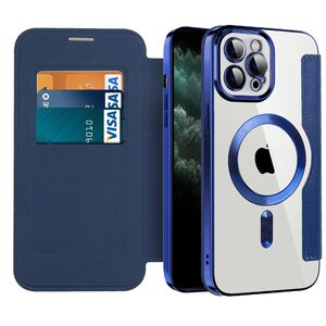 Husa pentru  iPhone 11 Pro Max EliteBook Executive Tip Carte cu Protectie RFID, Compatibilitate MagSafe si protectie lentile Transparent - Albastru