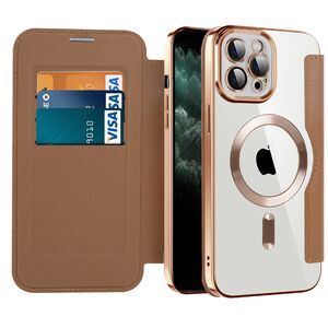 Husa pentru  iPhone 11 Pro Max EliteBook Executive Tip Carte cu Protectie RFID, Compatibilitate MagSafe si protectie lentile Transparent - Maro