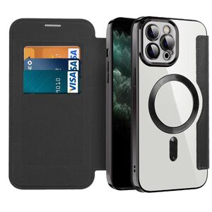 Husa pentru  iPhone 11 Pro Max EliteBook Executive Tip Carte cu Protectie RFID, Compatibilitate MagSafe si protectie lentile Transparent - Negru