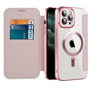 Husa pentru  iPhone 11 Pro Max EliteBook Executive Tip Carte cu Protectie RFID, Compatibilitate MagSafe si protectie lentile Transparent - Roz