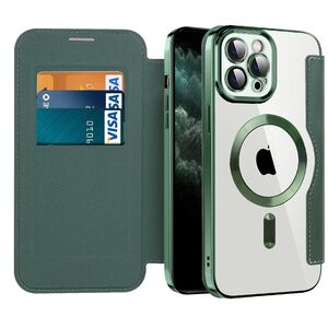 Husa pentru  iPhone 11 Pro Max EliteBook Executive Tip Carte cu Protectie RFID, Compatibilitate MagSafe si protectie lentile Transparent - Verde