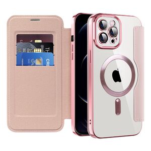 Husa pentru  iPhone 12 Pro EliteBook Executive Tip Carte cu Protectie RFID, Compatibilitate MagSafe si protectie lentile Transparent - Roz
