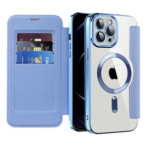 Husa pentru  iPhone 12 Pro Max EliteBook Executive Tip Carte cu Protectie RFID, Compatibilitate MagSafe si protectie lentile Transparent - Albastru deschis