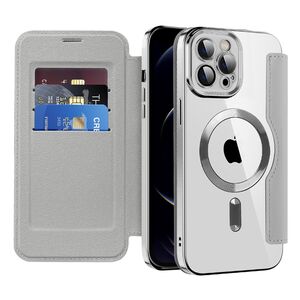 Husa pentru  iPhone 12 Pro Max EliteBook Executive Tip Carte cu Protectie RFID, Compatibilitate MagSafe si protectie lentile Transparent - Argintiu