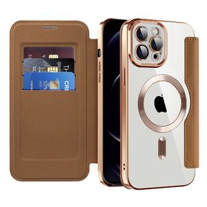 Husa pentru  iPhone 12 Pro Max EliteBook Executive Tip Carte cu Protectie RFID, Compatibilitate MagSafe si protectie lentile Transparent - Maro