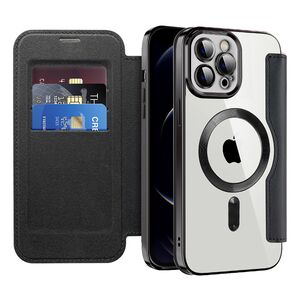 Husa pentru  iPhone 12 Pro Max EliteBook Executive Tip Carte cu Protectie RFID, Compatibilitate MagSafe si protectie lentile Transparent - Negru