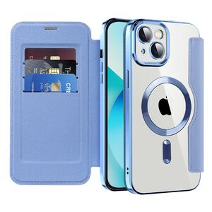 Husa pentru  iPhone 13 EliteBook Executive Tip Carte cu Protectie RFID, Compatibilitate MagSafe si protectie lentile Transparent - Albastru deschis