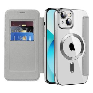 Husa pentru  iPhone 13 EliteBook Executive Tip Carte cu Protectie RFID, Compatibilitate MagSafe si protectie lentile Transparent - Argintiu
