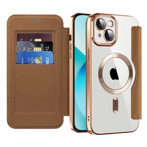 Husa pentru  iPhone 13 EliteBook Executive Tip Carte cu Protectie RFID, Compatibilitate MagSafe si protectie lentile Transparent - Maro