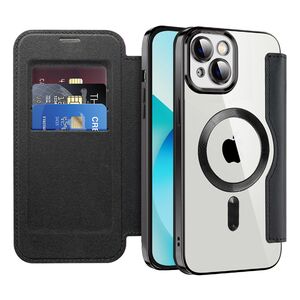 Husa pentru  iPhone 13 EliteBook Executive Tip Carte cu Protectie RFID, Compatibilitate MagSafe si protectie lentile Transparent - Negru