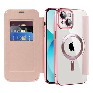 Husa pentru  iPhone 13 EliteBook Executive Tip Carte cu Protectie RFID, Compatibilitate MagSafe si protectie lentile Transparent - Roz