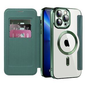 Husa pentru  iPhone 13 Pro EliteBook Executive Tip Carte cu Protectie RFID, Compatibilitate MagSafe si protectie lentile Transparent - Verde